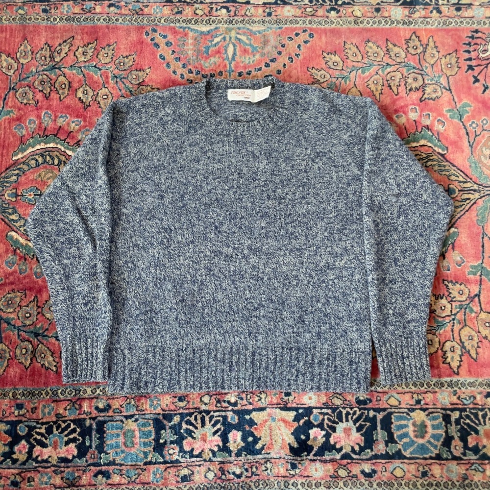 VTG 70s 80s‎ The Fox Collection Blue Marled Wool Blend Crewneck Sweater M USA